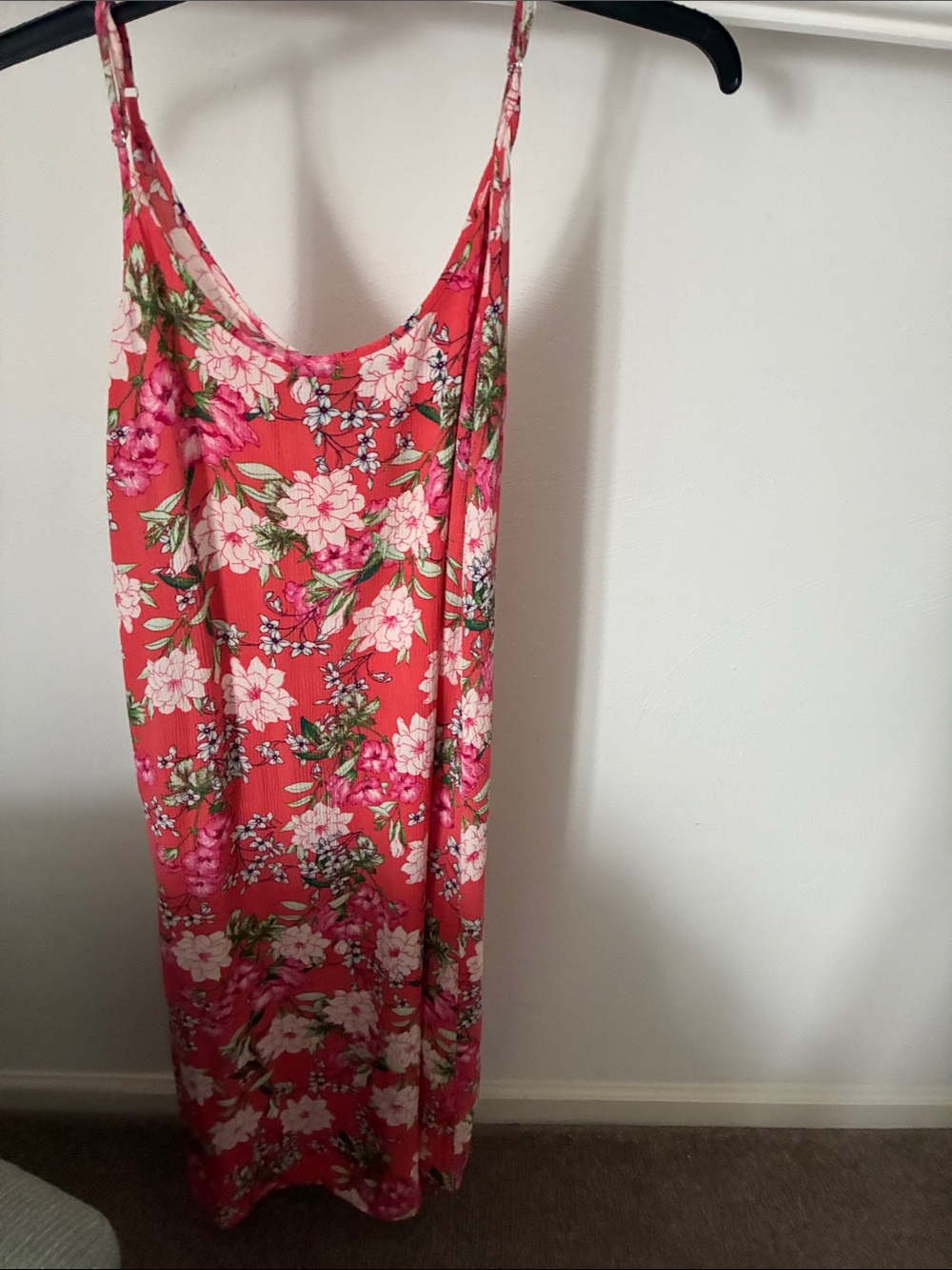 Forever 21 Coral Floral Slip Dress with Green Leaf Accents